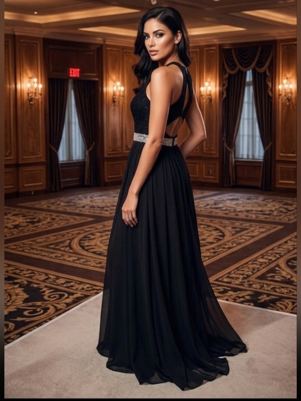 NWT Xtraordinary Black Lace Chiffon Prom Dress Size 3 Juniors Rhinestone